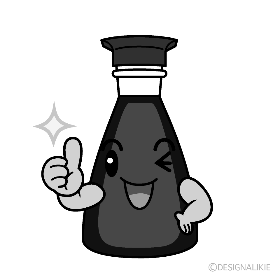 かわいいいいねする醤油白黒イラスト