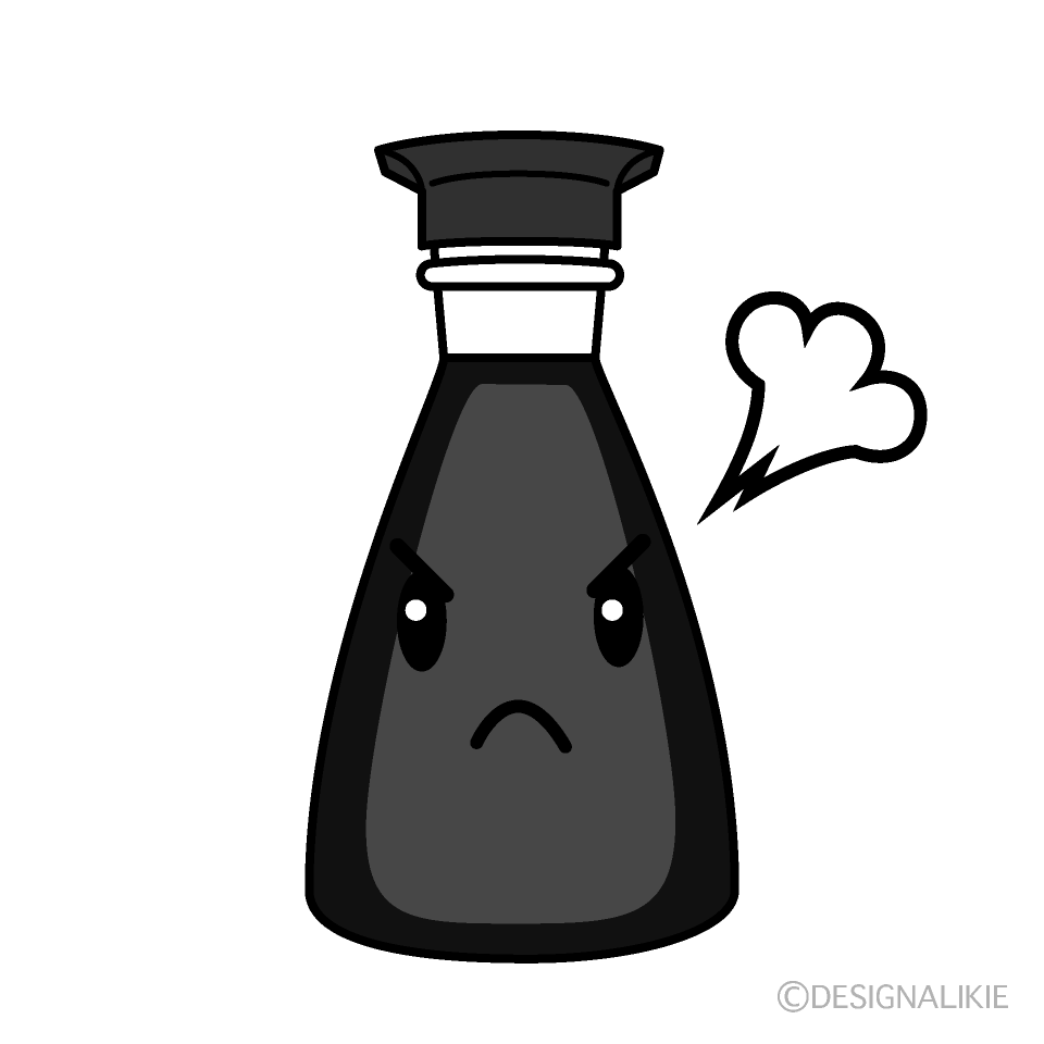 かわいい怒る醤油白黒イラスト