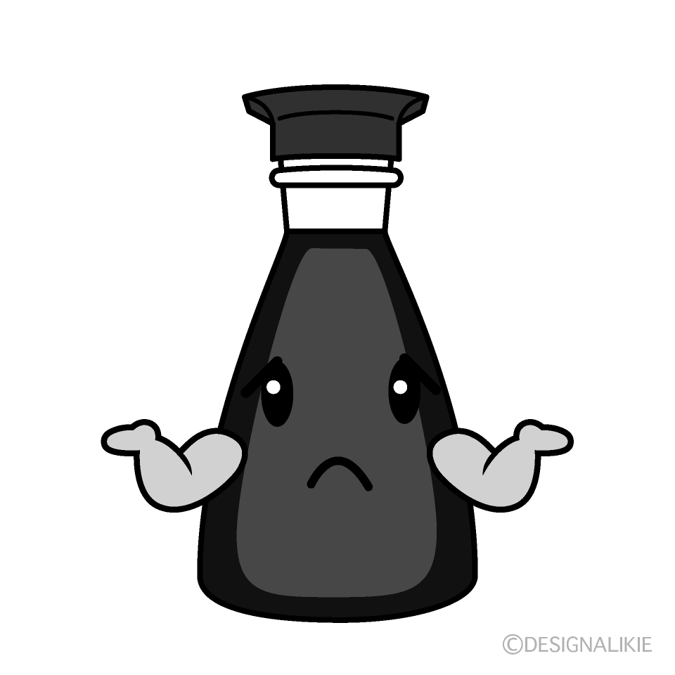 かわいい困る醤油白黒イラスト