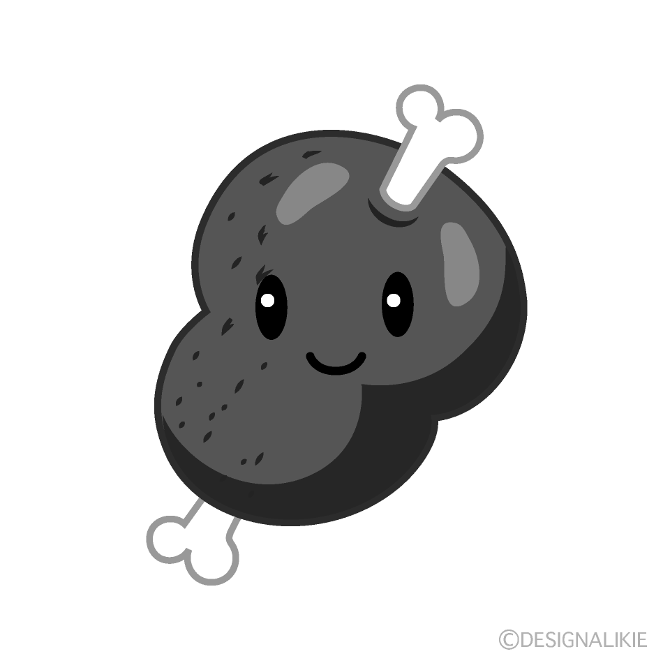 かわいいマンモス肉白黒イラスト