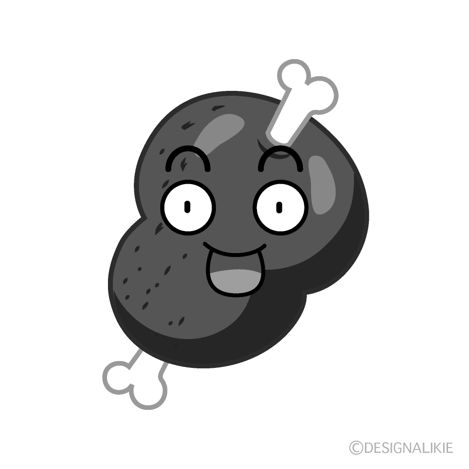 かわいい驚くマンモス肉白黒イラスト