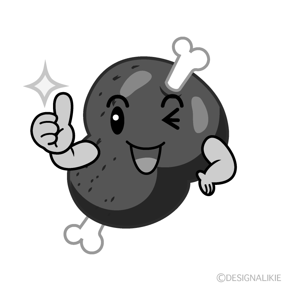 かわいいいいねするマンモス肉白黒イラスト