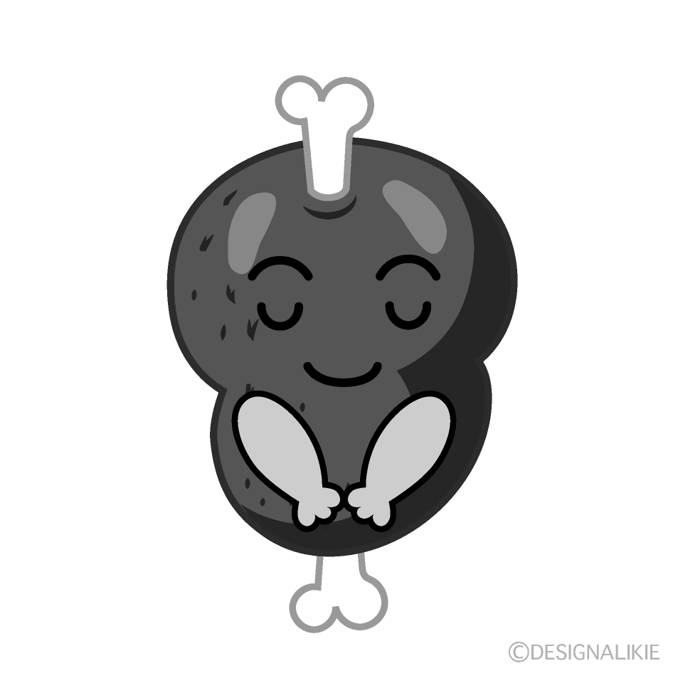 かわいいお辞儀するマンモス肉白黒イラスト