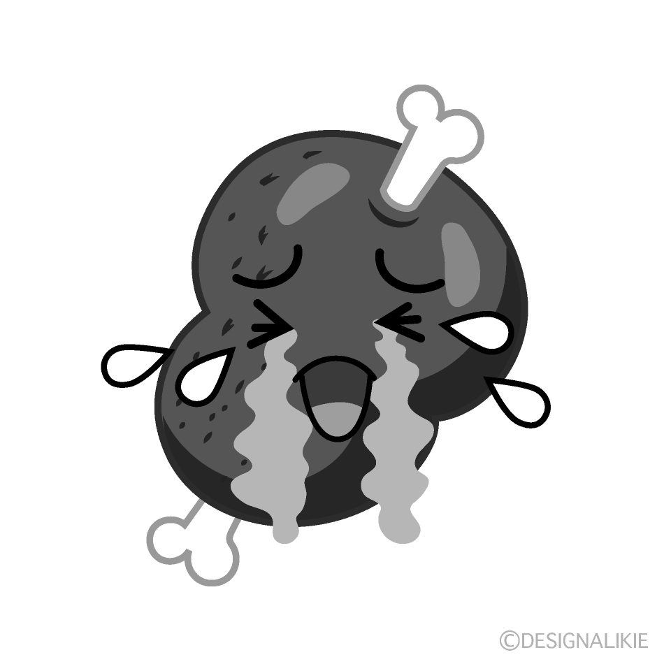 かわいい泣くマンモス肉白黒イラスト