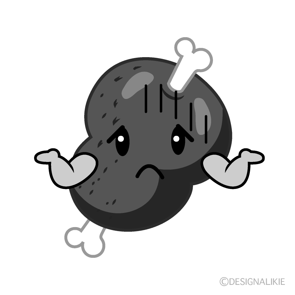 かわいい困るマンモス肉白黒イラスト