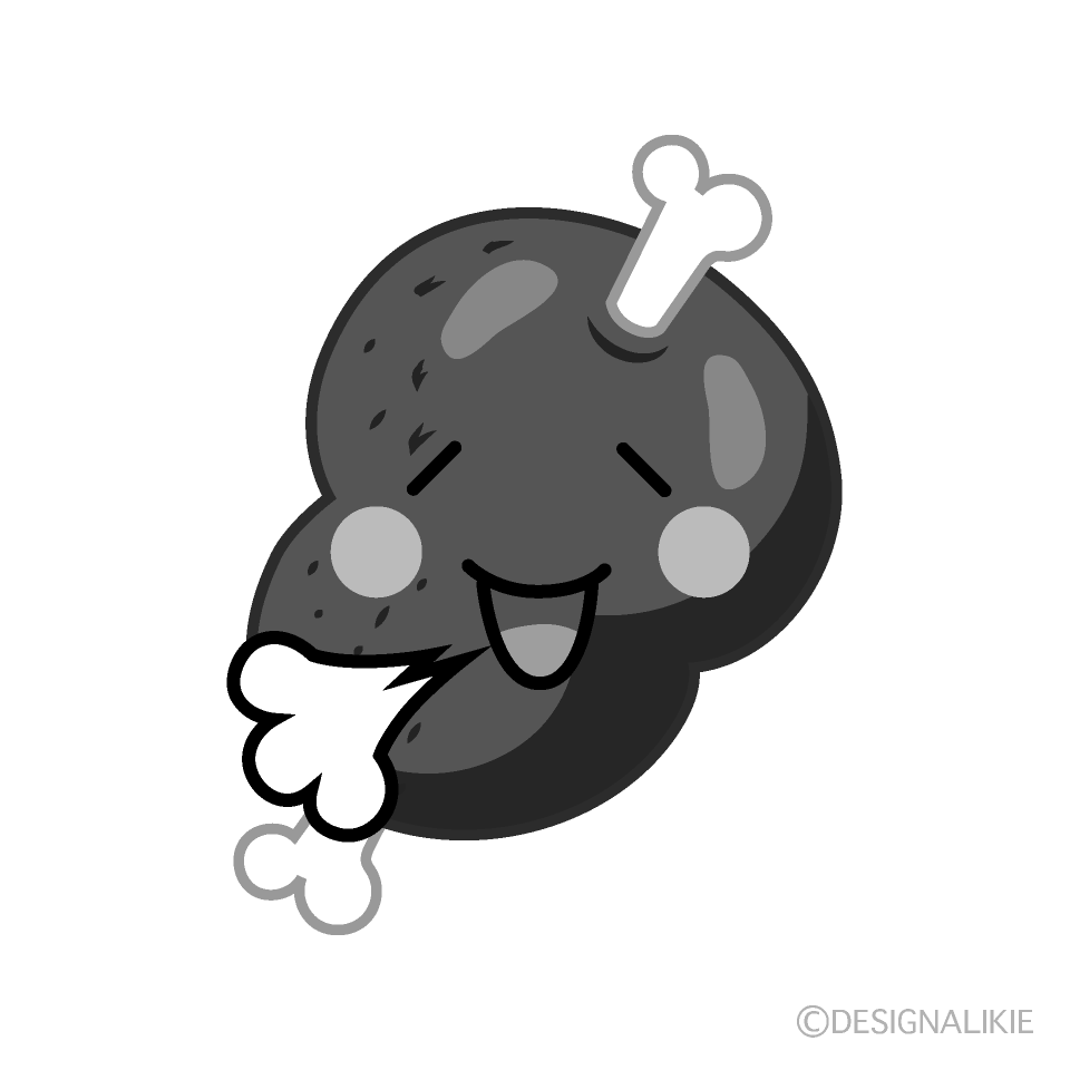 かわいいほっとするマンモス肉白黒イラスト