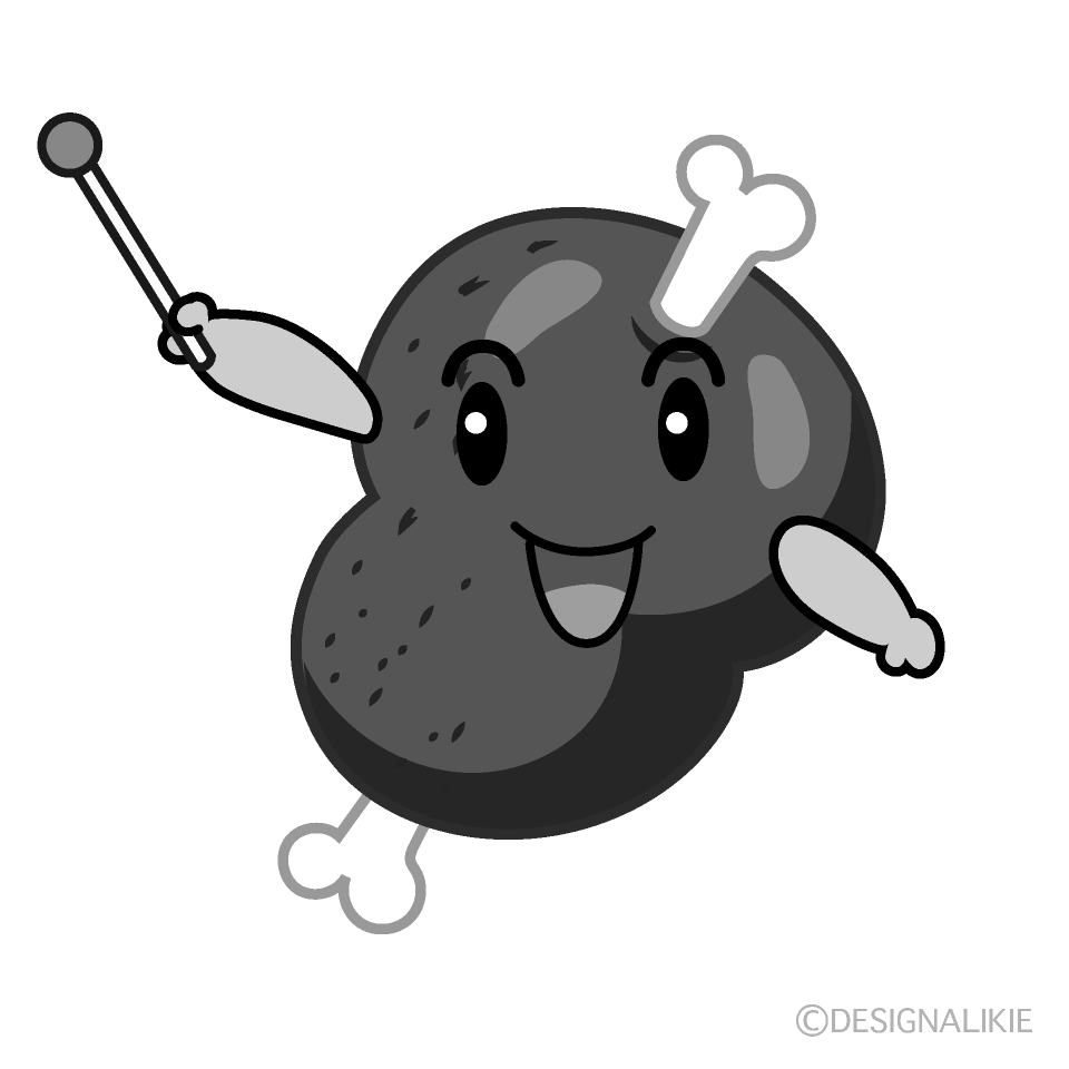 かわいい説明するマンモス肉白黒イラスト