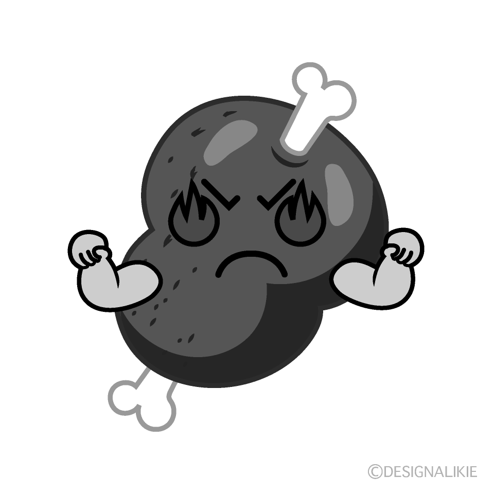 かわいい燃えるマンモス肉白黒イラスト