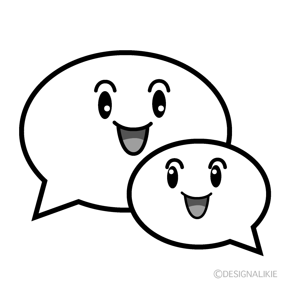 かわいい笑顔の会話白黒イラスト