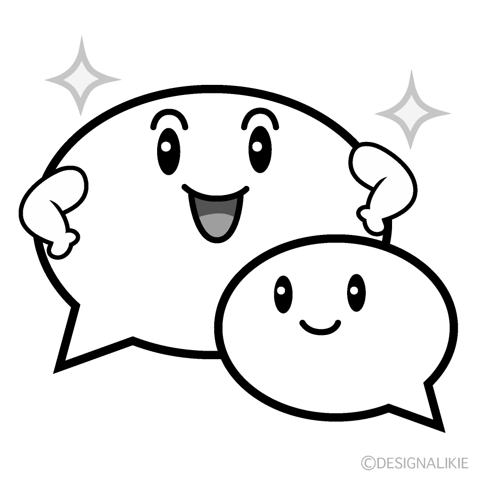 かわいいポーズする会話白黒イラスト