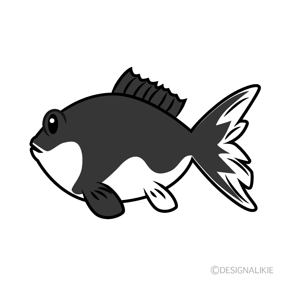 かわいい金魚白黒イラスト