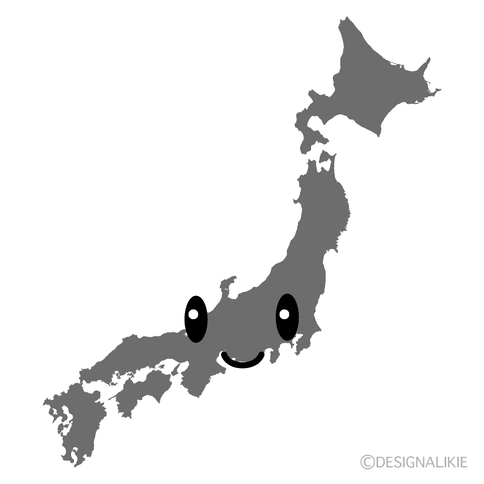 かわいい日本地図白黒イラスト