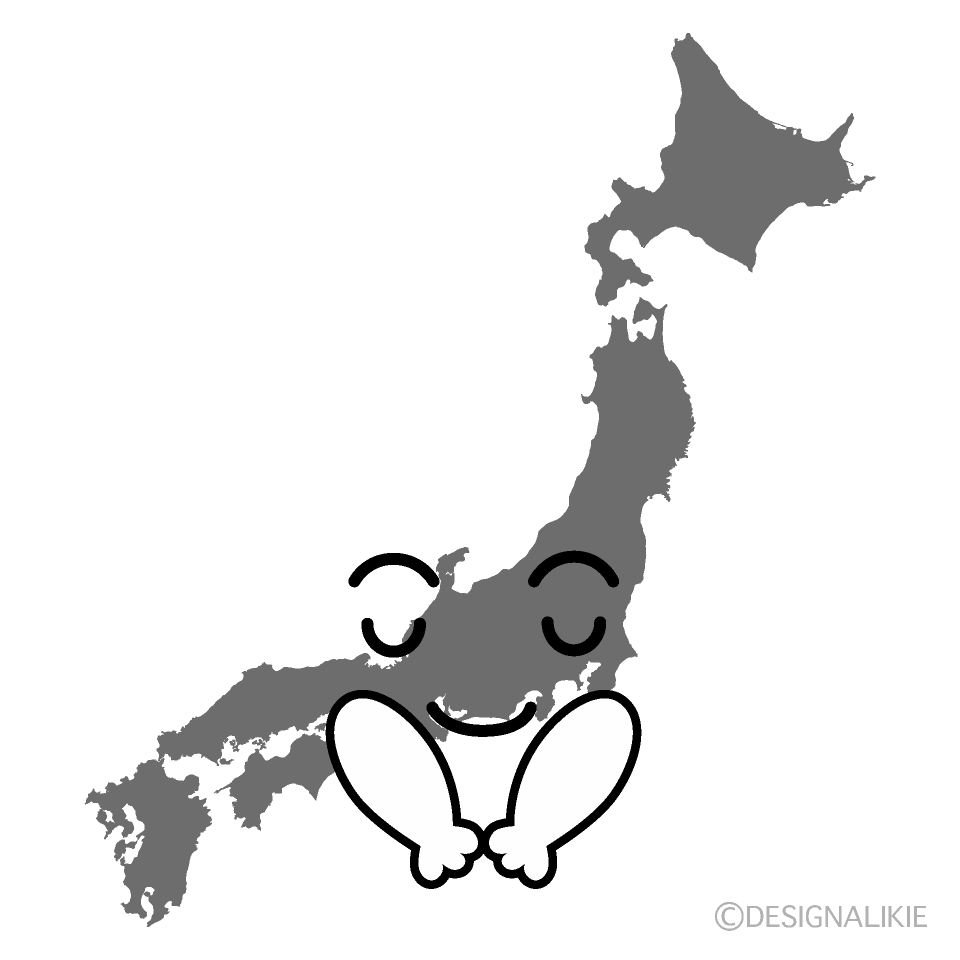 かわいいお辞儀する日本地図白黒イラスト