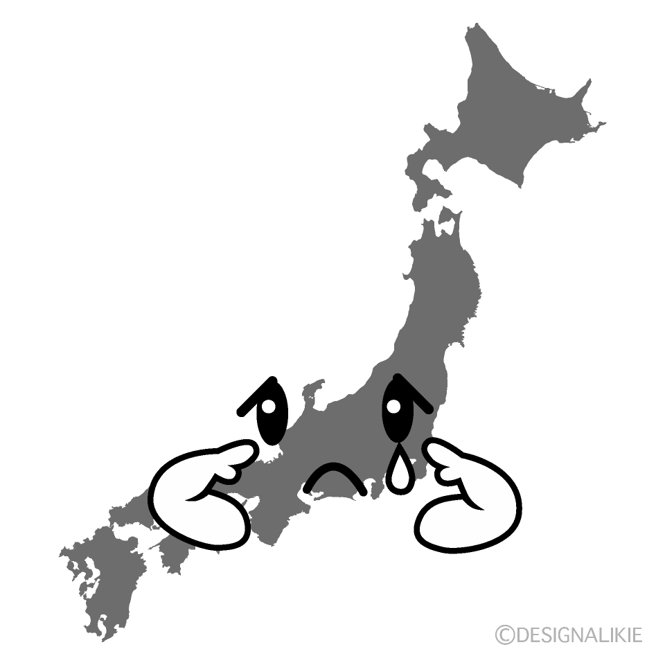 かわいい悲しい日本地図白黒イラスト