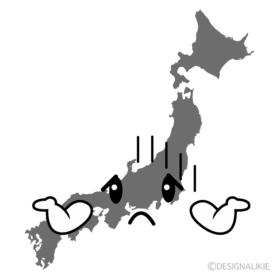 かわいい困る日本地図白黒イラスト