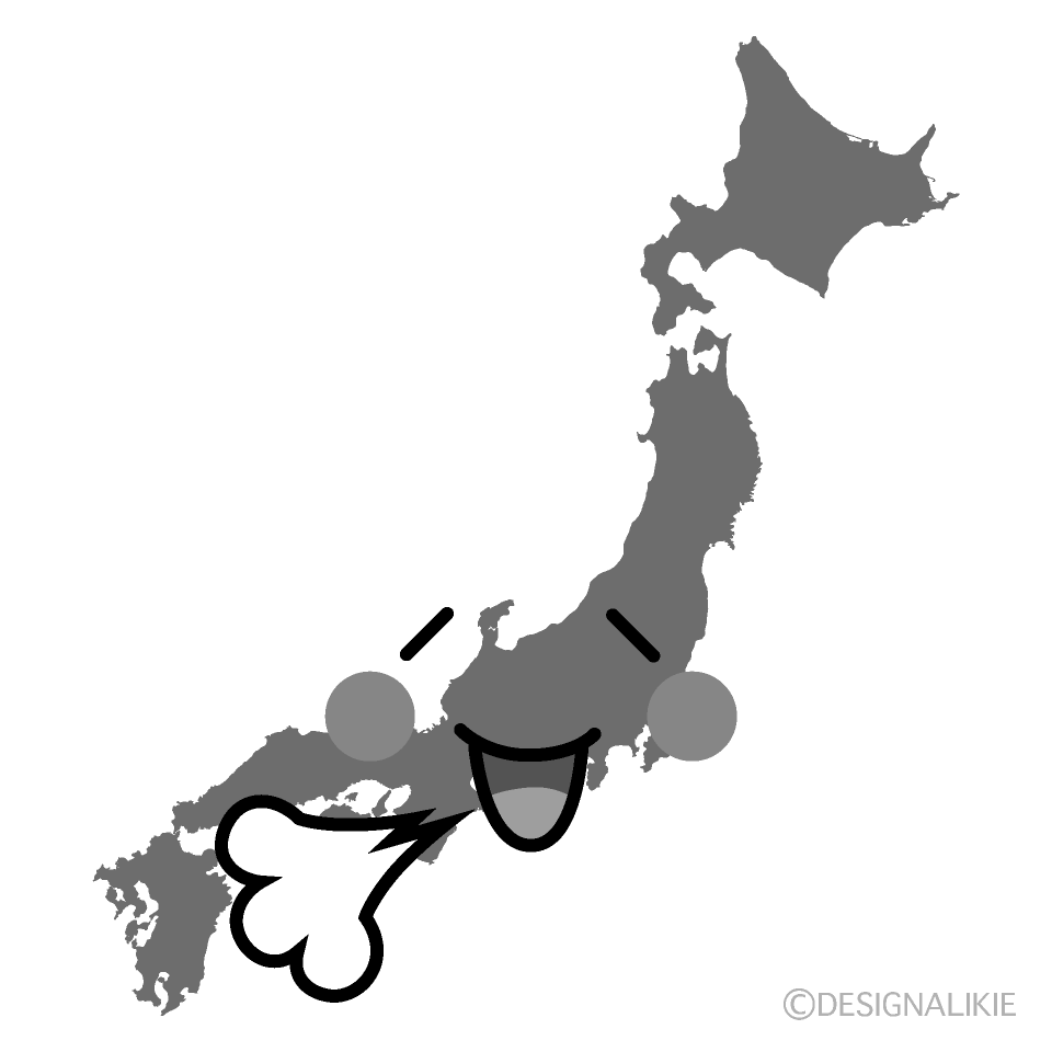 かわいいほっとする日本地図白黒イラスト