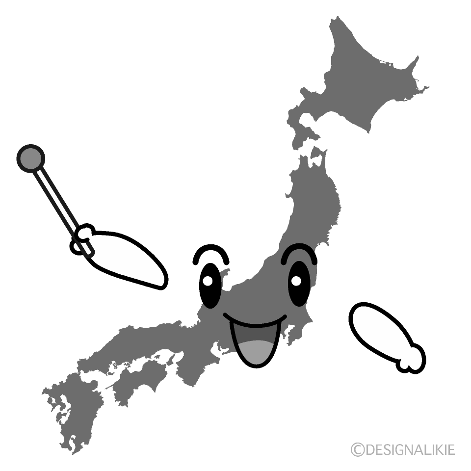 かわいい説明する日本地図白黒イラスト