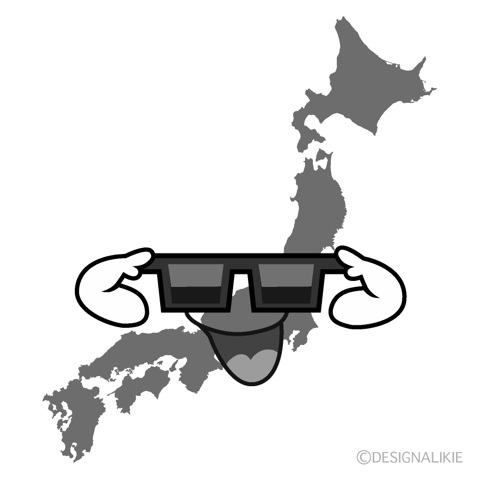 かわいいサングラスの日本地図白黒イラスト