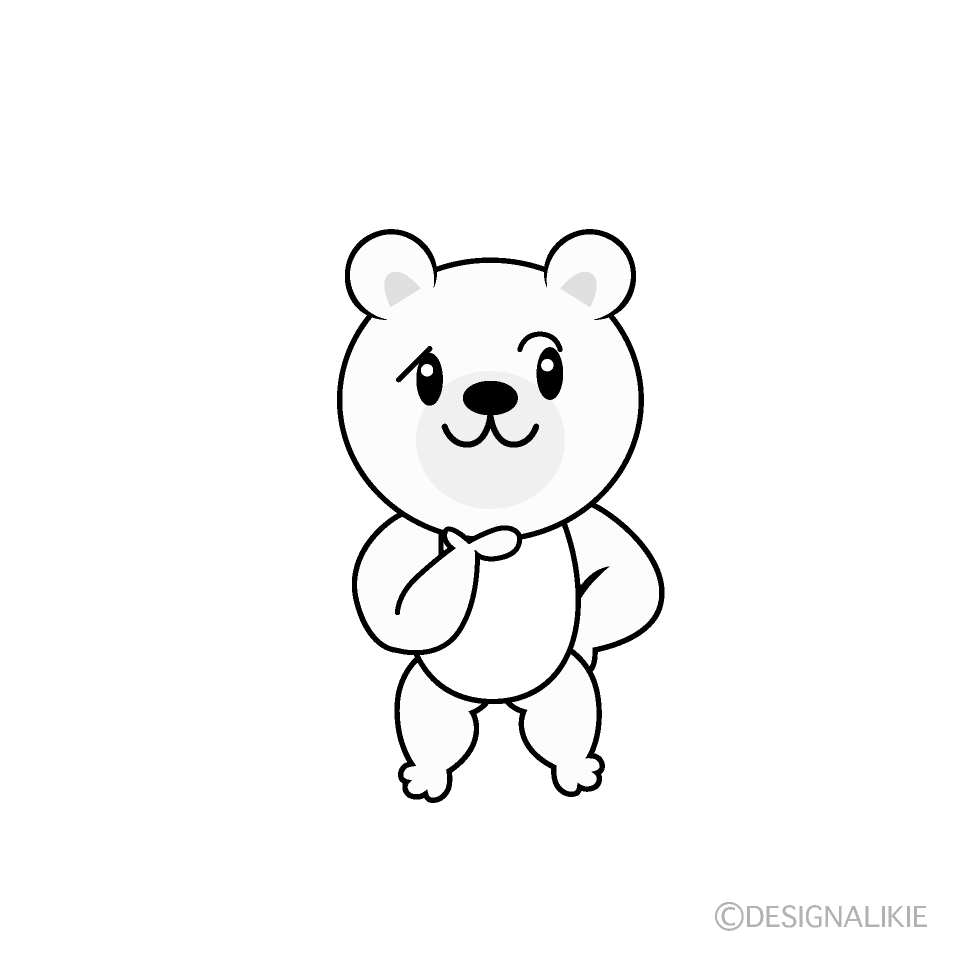 かわいい考えるシロクマ白黒イラスト