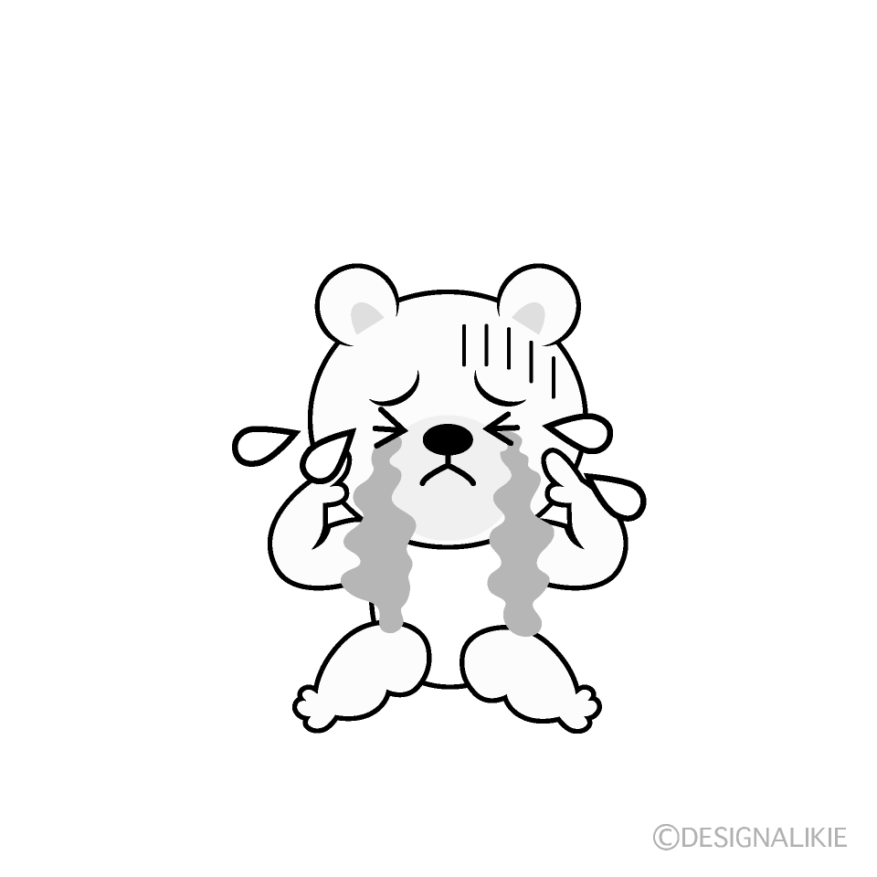 かわいい泣くシロクマ白黒イラスト