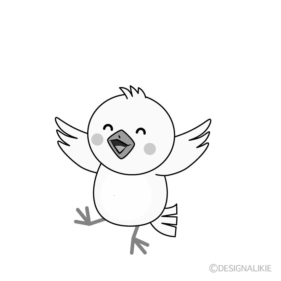 かわいい笑顔の鳩白黒イラスト