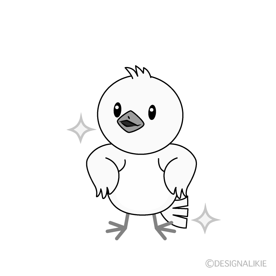 かわいいポーズする鳩白黒イラスト