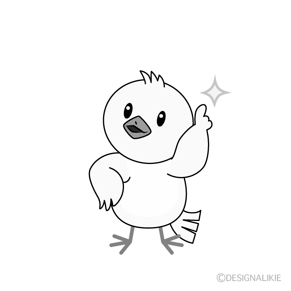 かわいい指差しする鳩白黒イラスト