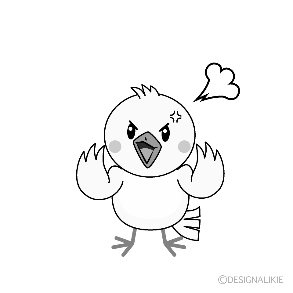 かわいい怒る鳩白黒イラスト