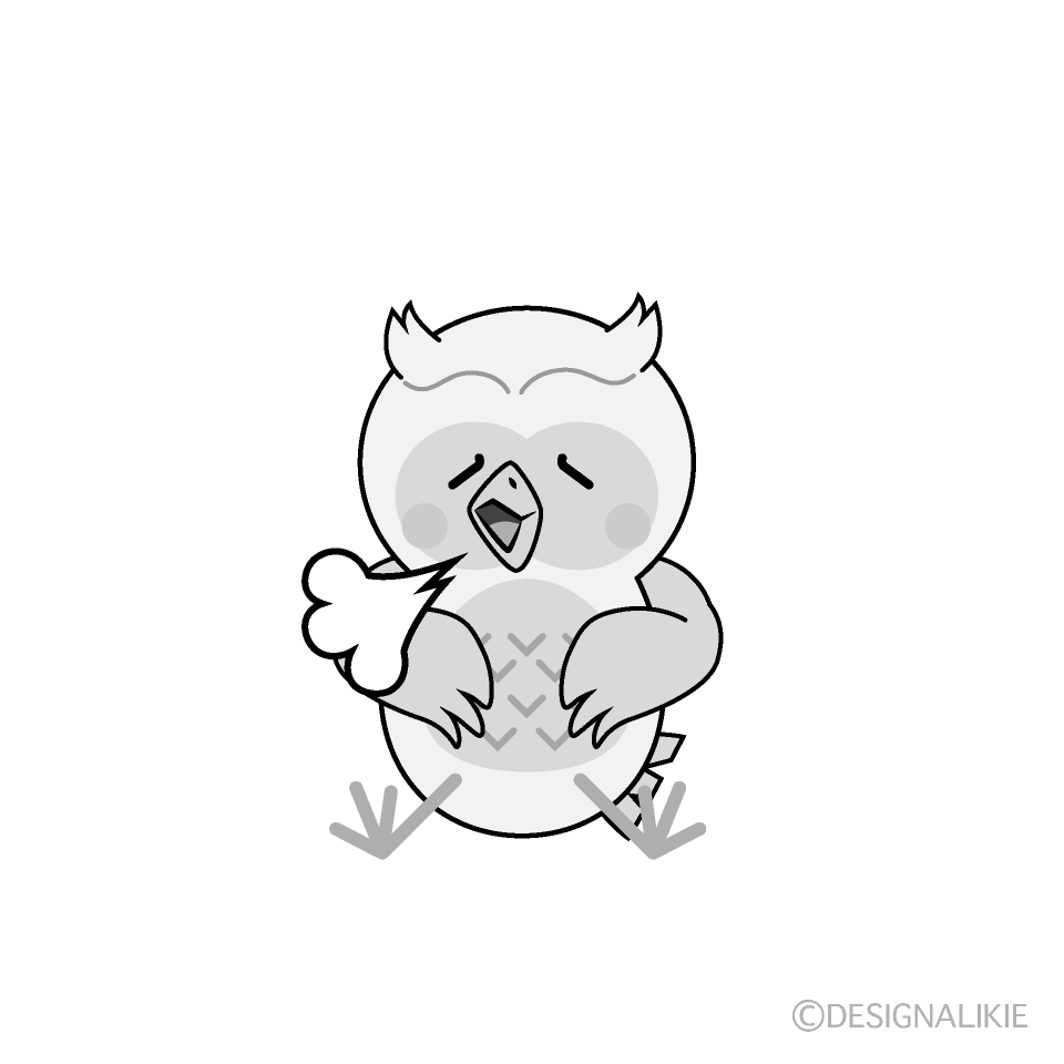 かわいいほっとする白フクロウ白黒イラスト