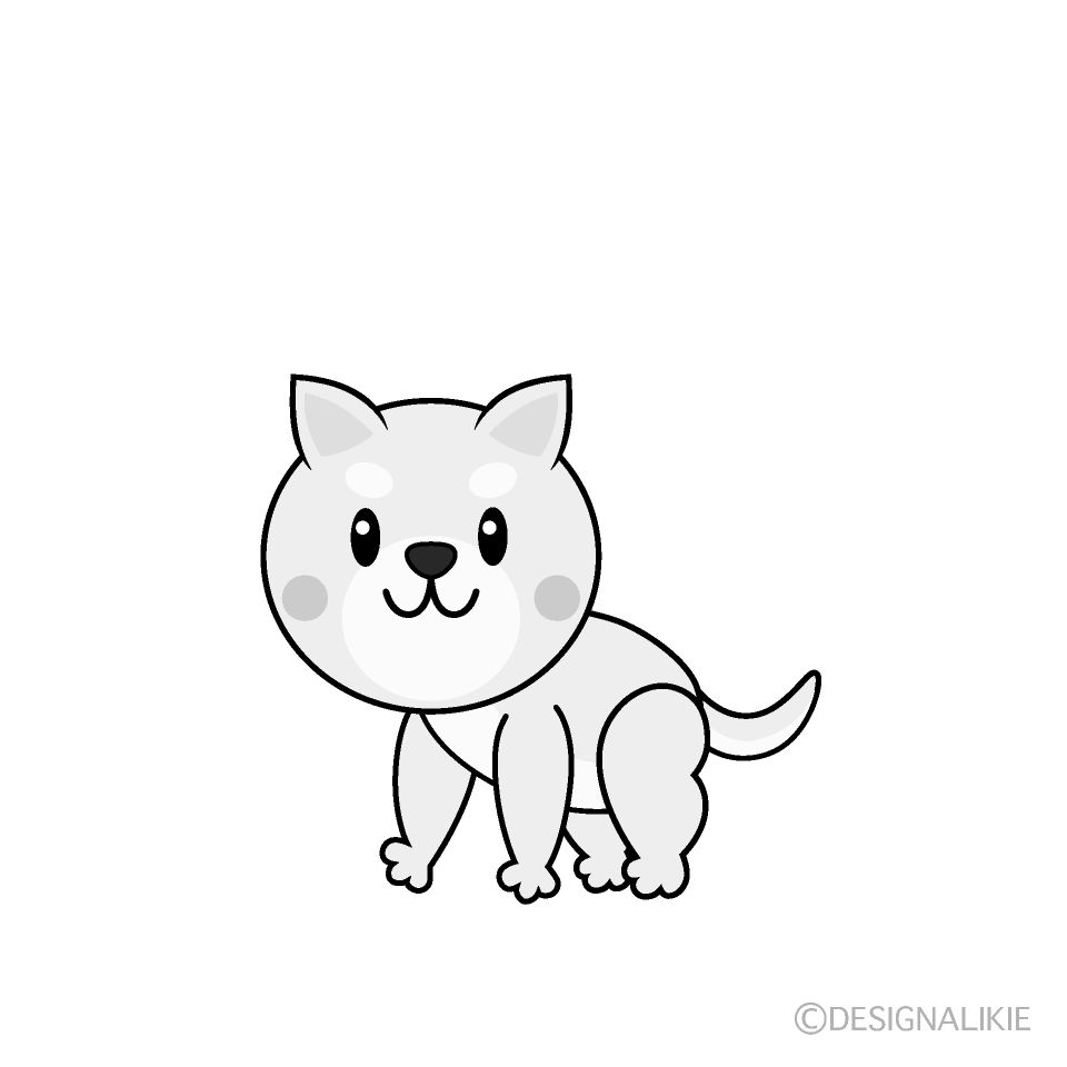 かわいい白犬白黒イラスト