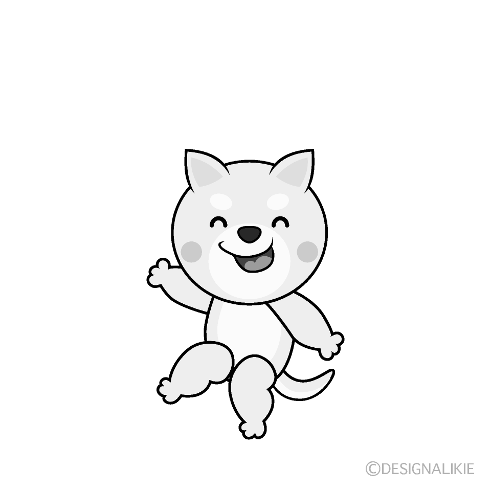 かわいい笑顔の白犬白黒イラスト