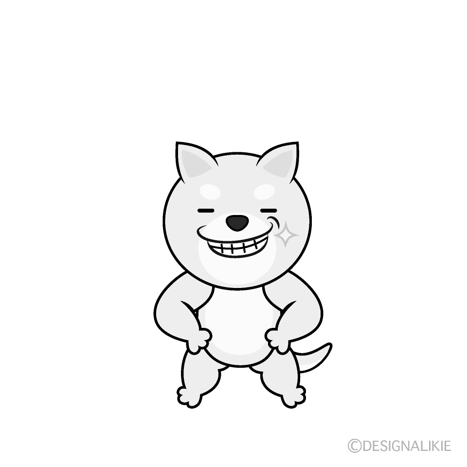 かわいいニヤリとする白犬白黒イラスト