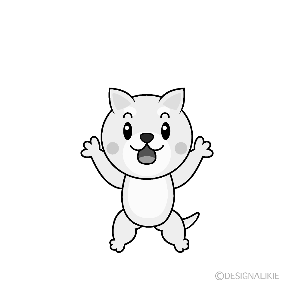 かわいい驚く白犬白黒イラスト