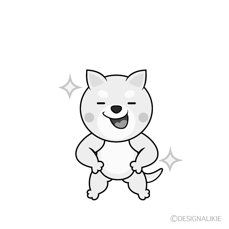 かわいいポーズする白犬白黒イラスト