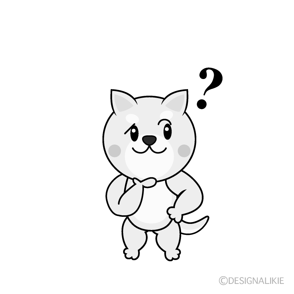 かわいい考える白犬白黒イラスト