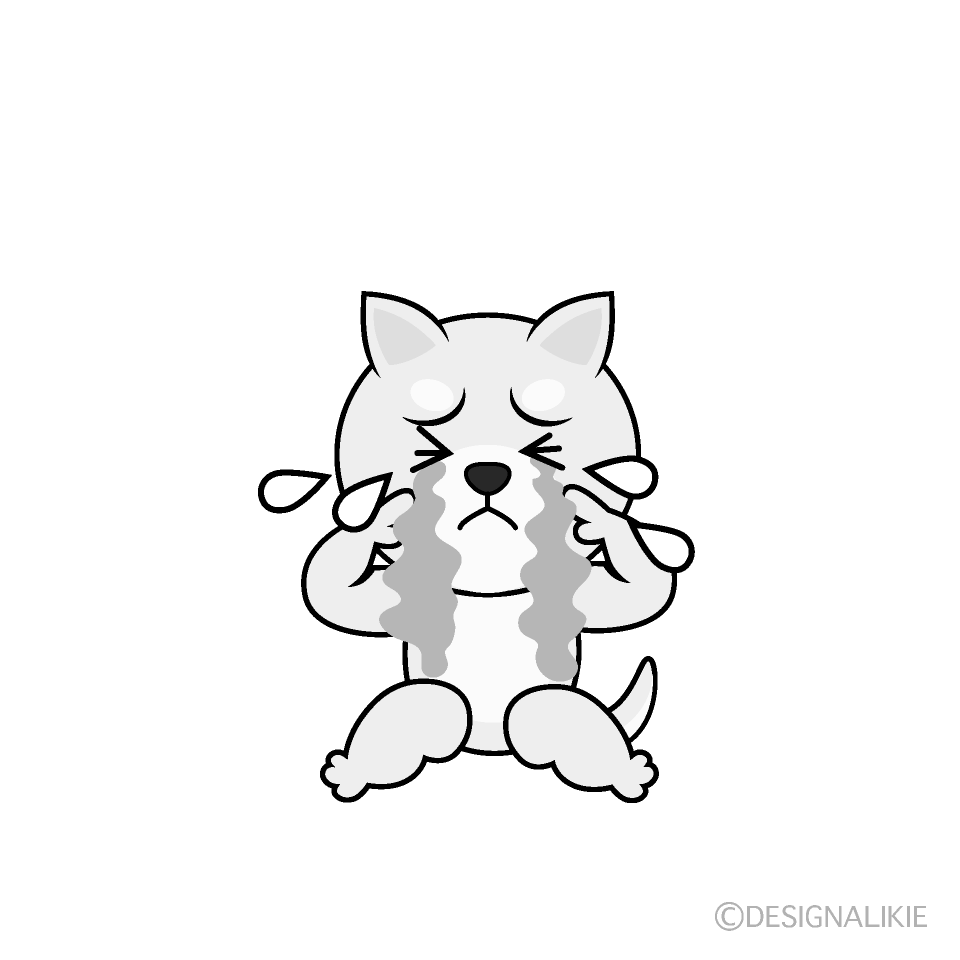 かわいい泣く白犬白黒イラスト