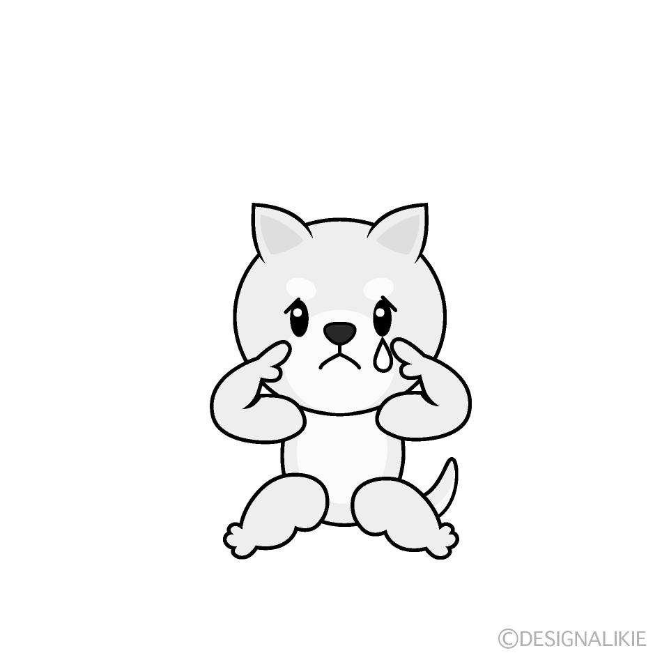 かわいい悲しい白犬白黒イラスト