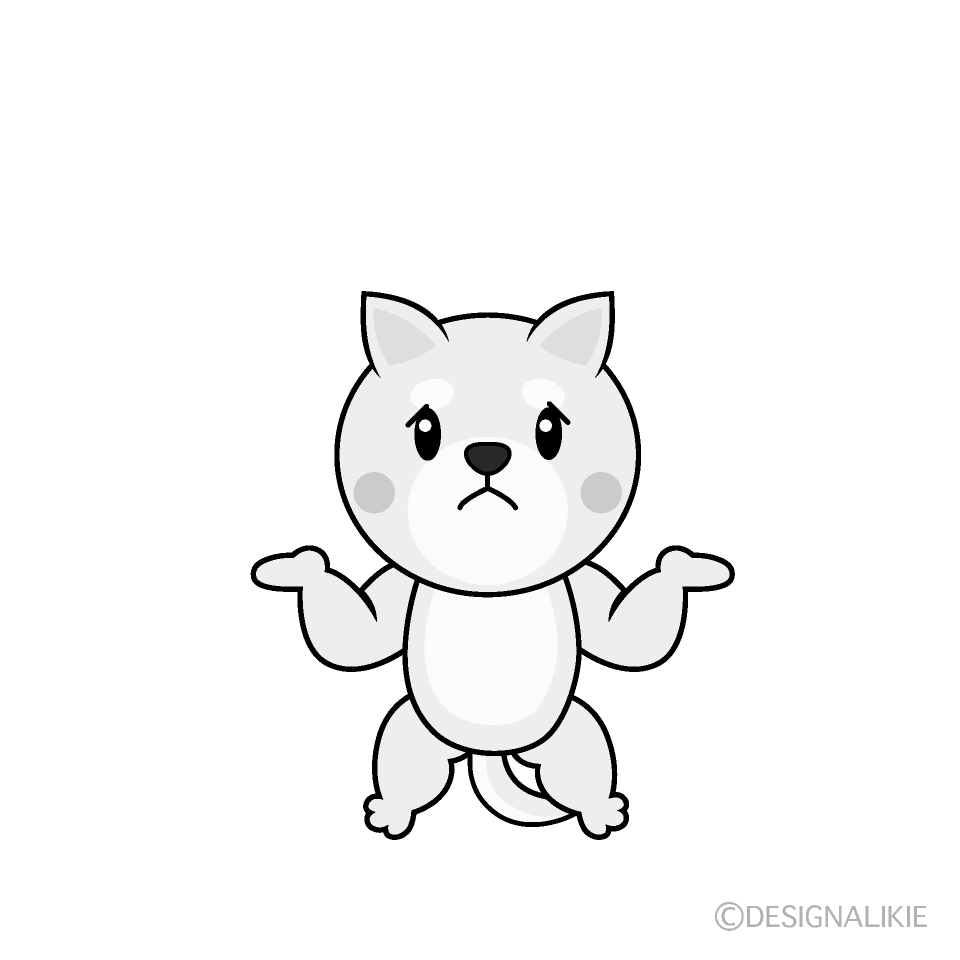 かわいい困る白犬白黒イラスト