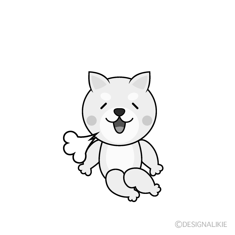 かわいいほっとする白犬白黒イラスト