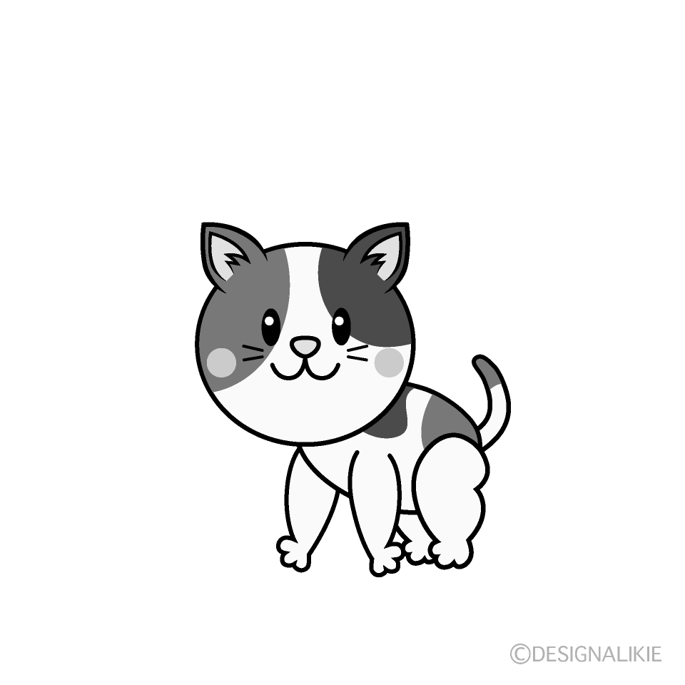 かわいい三毛猫白黒イラスト