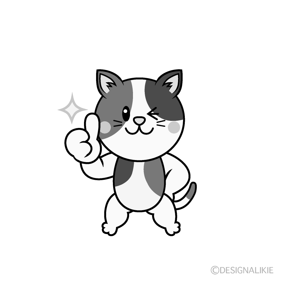 かわいいいいねする三毛猫白黒イラスト