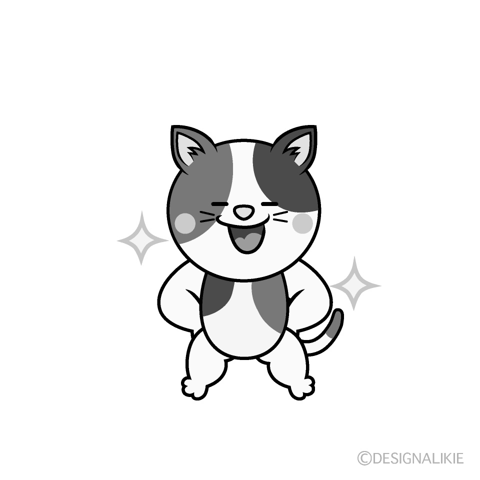 かわいいポーズする三毛猫白黒イラスト