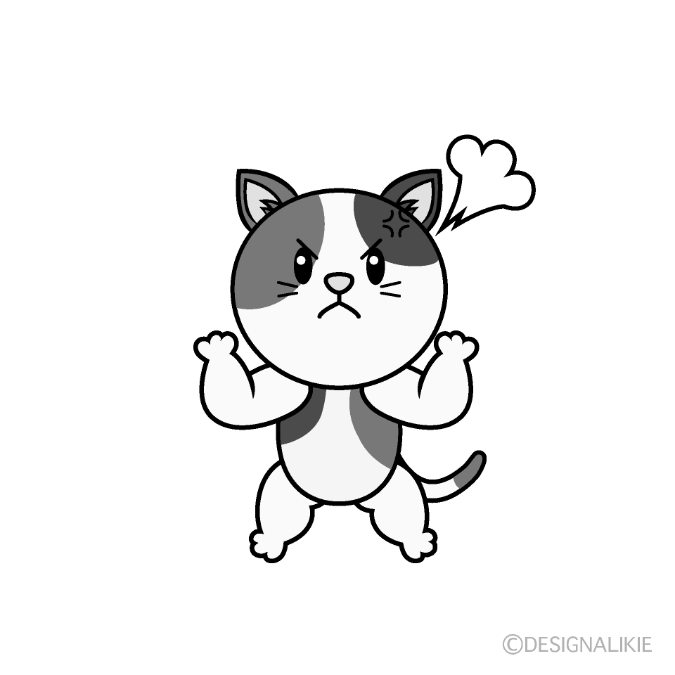 かわいい怒る三毛猫白黒イラスト