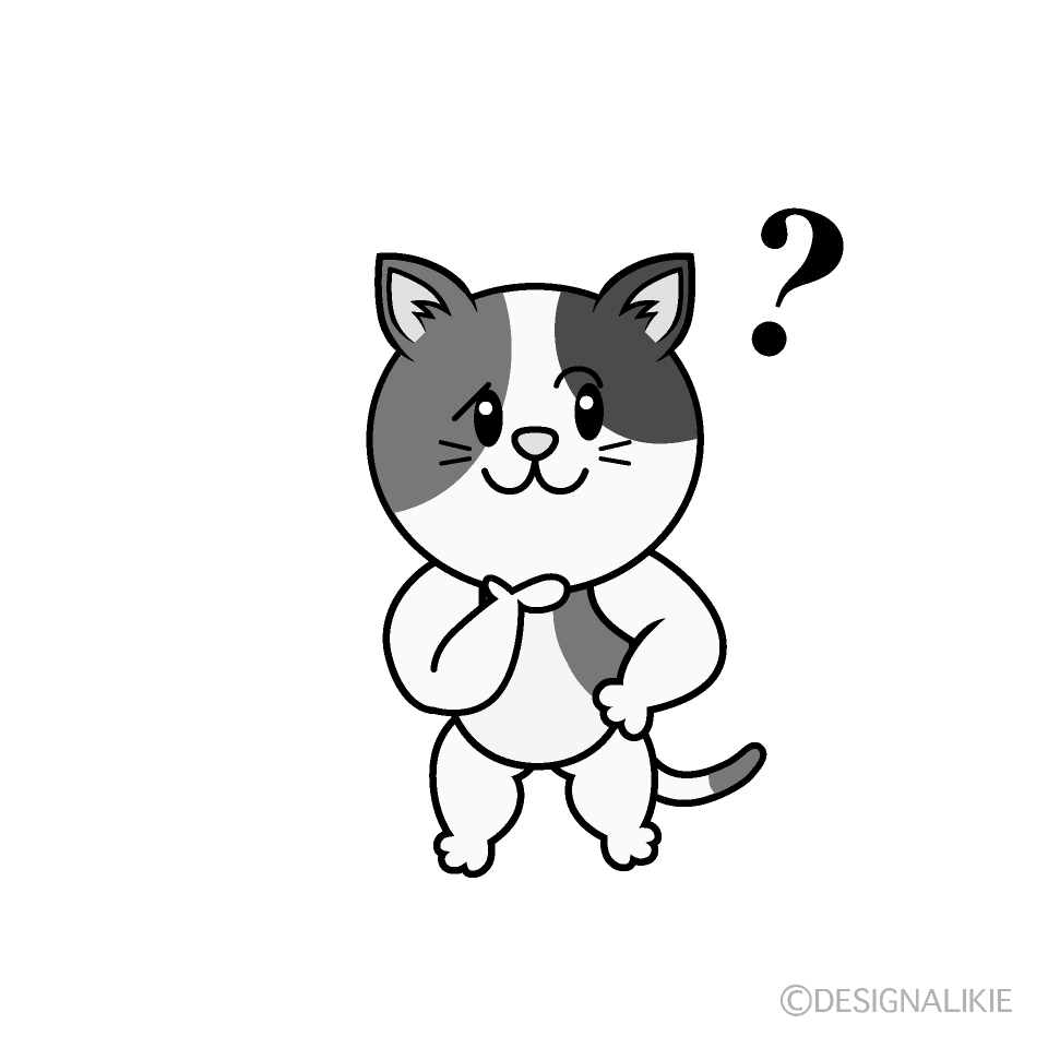 かわいい考える三毛猫白黒イラスト