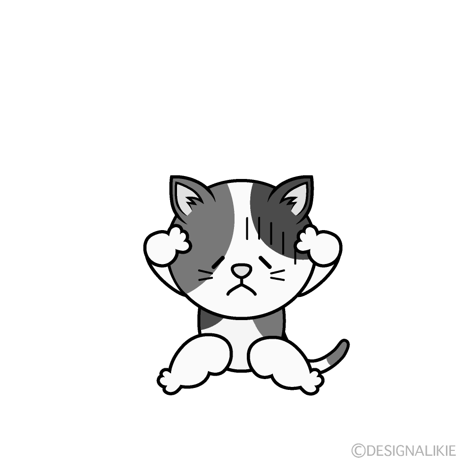 かわいいお辞儀する三毛猫白黒イラスト