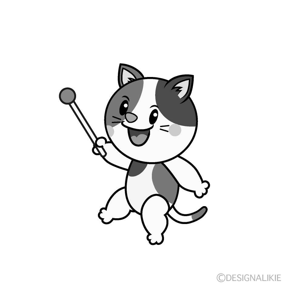 かわいい説明する三毛猫白黒イラスト