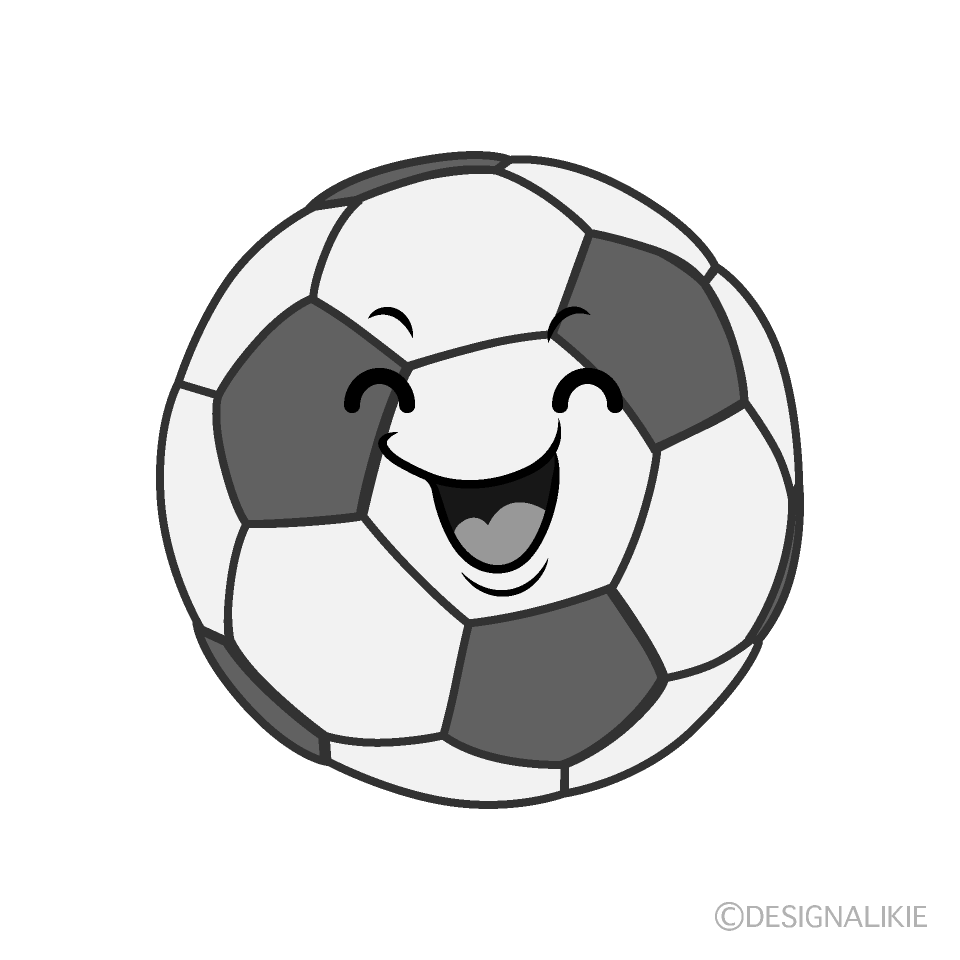 かわいい笑顔のサッカーボール白黒イラスト