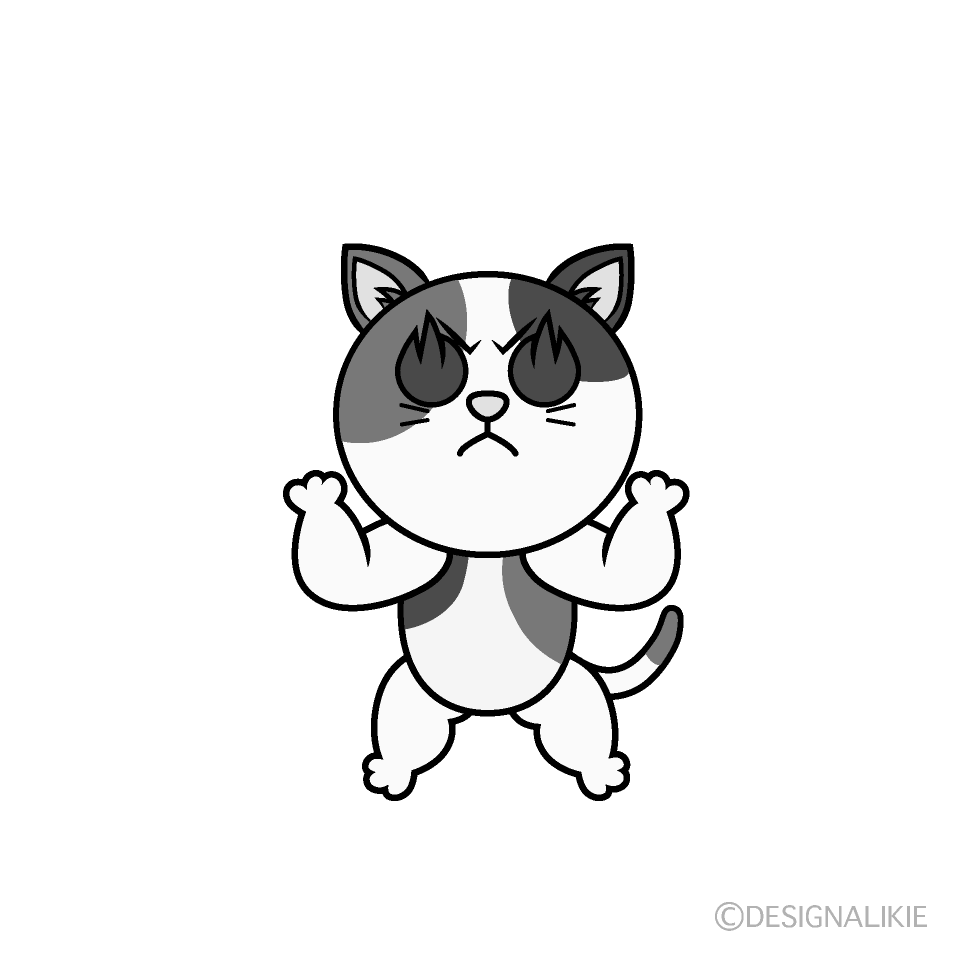 かわいい熱意の三毛猫白黒イラスト