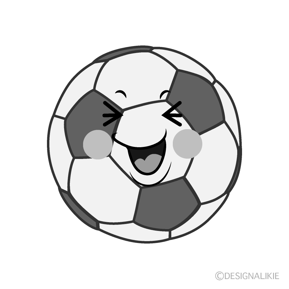 かわいい笑うサッカーボール白黒イラスト