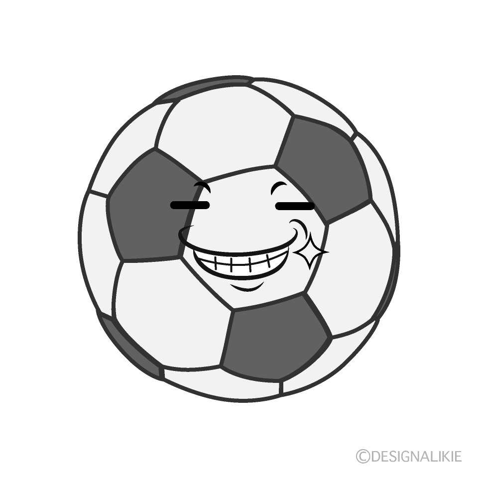 かわいいニヤリとするサッカーボール白黒イラスト